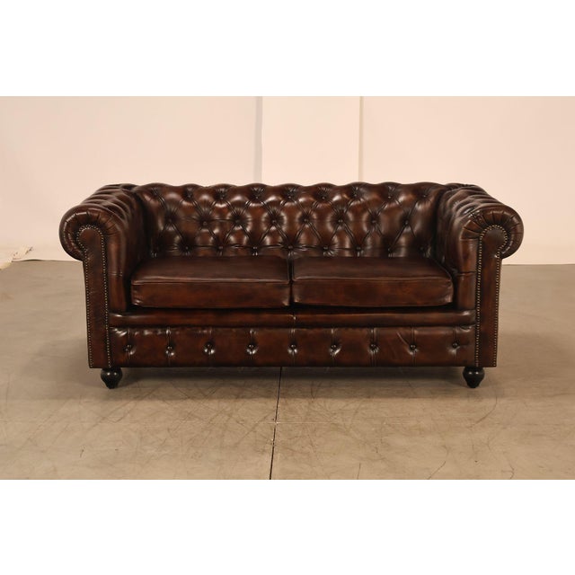 Chesterfield Style Tufted Brown Leather Sofa For Sale - Image 16 of 18