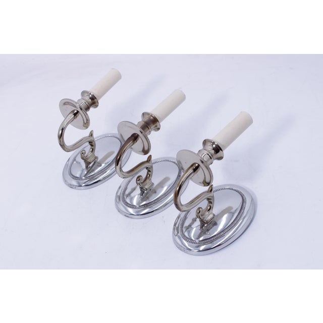 1980s 1980s Virginia Metalcrafters Set of 3 Silverplate Bronze Sconces For Sale - Image 5 of 12