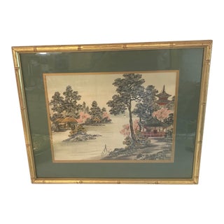 Vintage Framed Asian Tapestry With Needlework For Sale