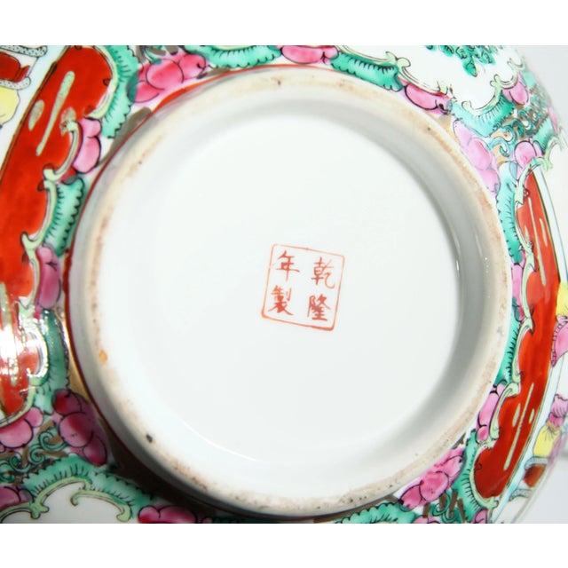 Rose Vintage 10" Rose Medallion Hand Painted Chinese Export Decorative Serving Bowl For Sale - Image 8 of 9