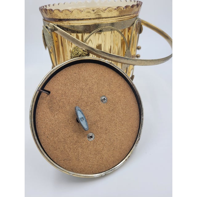 Glass Mid 20th Century Japanese Amber Optic Glass Musical Biscuit Jar With Grape Leaf Filigree For Sale - Image 7 of 12