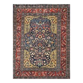 Vintage Persian Tabriz Area Rug, Floral Pattern, Handwoven Wool, Navy & Red, 4’ X 6’ For Sale