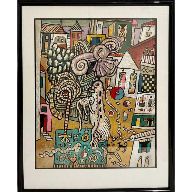 Alan Davie, Scotland (1920-2014). Gouache painting with watercolor 'Village Myth' Hand signed ('with love') lower left,...