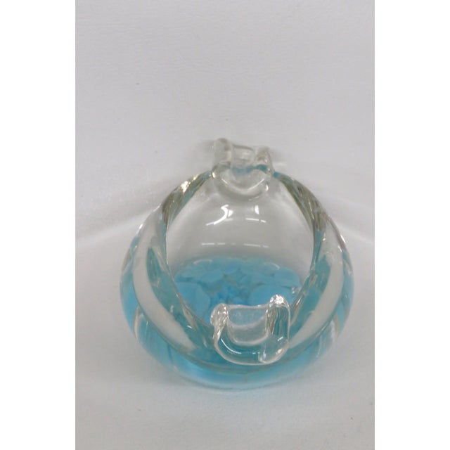 Glass Joe St Clair Glass Ashtray Aqua Blue and Clear Bullicante Floral Art Bowl 4728b For Sale - Image 7 of 11