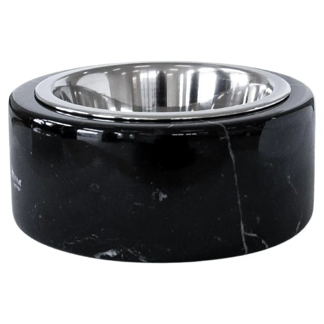 Stone Round Black Marble Cat or Dog's Bowl For Sale - Image 7 of 7