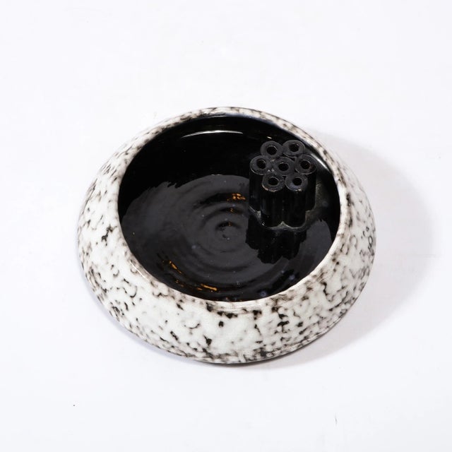 Mid-Century Modernist White and Earth Toned Ceramic Vase with Flower Frog For Sale - Image 10 of 13