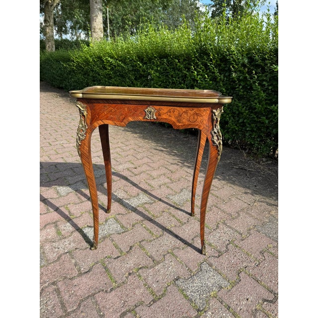 19th Century 1860 French Louis XV Marquetry Fruitwood Center Table For Sale - Image 5 of 16