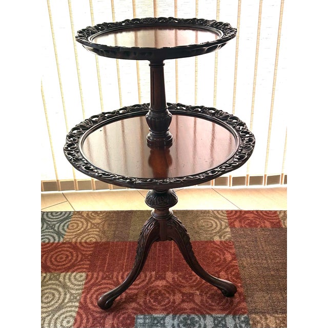 Carved, Mahogany, Two-Tiered, Parlor/Tea Table With Ornate, Carved Legs, and Detailed Piecrust Edges, Rococo / Victorian Style, C1940 For Sale - Image 10 of 10