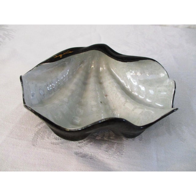 Studio Art Pottery Clam Shell Bowl, Artist Signed For Sale - Image 4 of 7