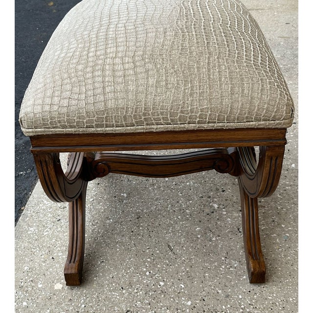Late 20th Century Renaissance Style Bench With Curule Leg and Alligator Texture Seat For Sale - Image 4 of 8