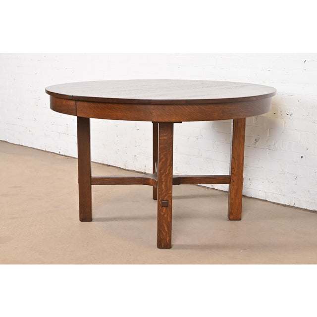 L. & J.G. Stickley, Inc. Stickley Antique Mission Oak Arts & Crafts Extension Dining Table, Newly Refinished For Sale - Image 4 of 11