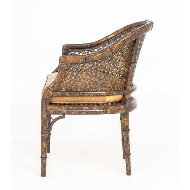 Tortoiseshell Finish Faux Bamboo Caned Tub Chair For Sale - Image 10 of 11