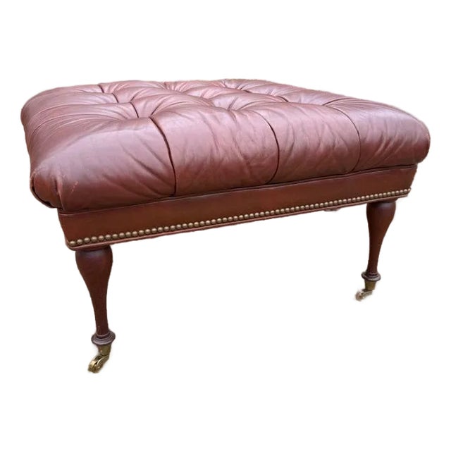 Leather Tufted Ottoman by Charles Stewart For Sale