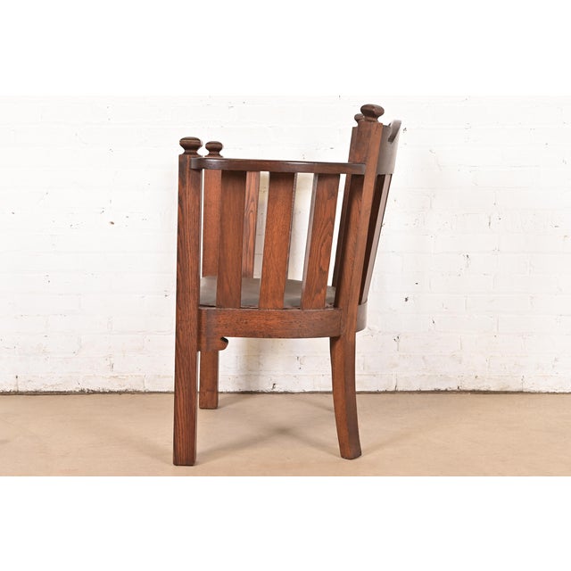 Stickley Brothers Style Antique Mission Oak Arts & Crafts Cube Club Chair For Sale - Image 10 of 13