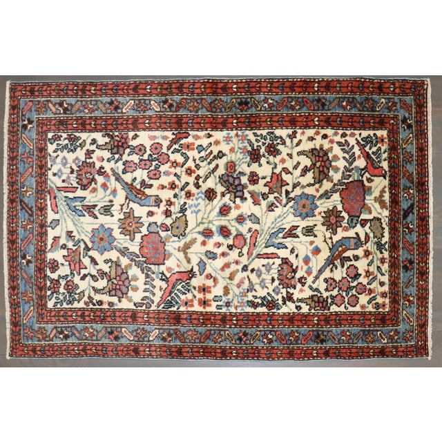 Early 20th Century Ivory Bird Pictorial Persian Rug - 2'6" x 4' For Sale - Image 4 of 5