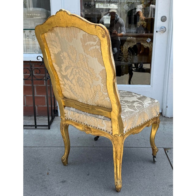 Antique 18th C Giltwood Silk Damask Chair For Sale - Image 4 of 6