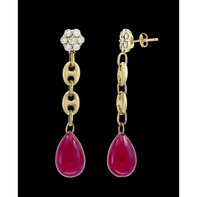 45 Carat Ruby Drop and Diamond Hanging/Chandelier Earrings 14 Karat Yellow Gold For Sale - Image 18 of 18