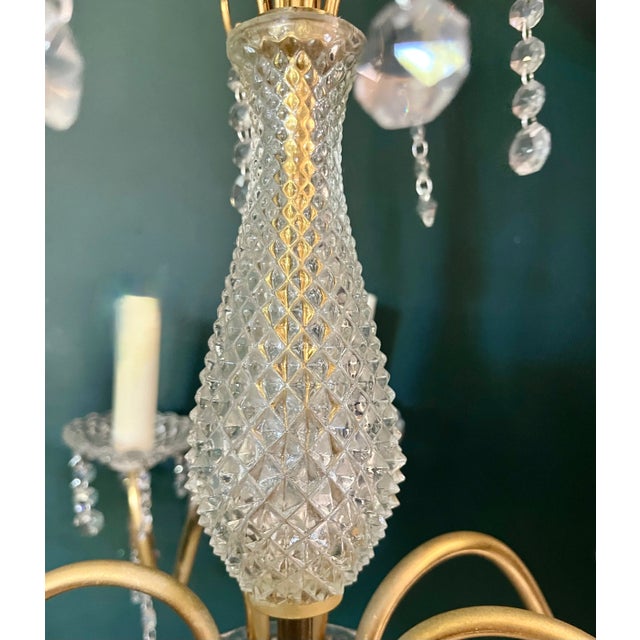Metal Mid-20th Century Eight Arm French Brass and Crystal Chandelier, Circa 1950 For Sale - Image 7 of 12