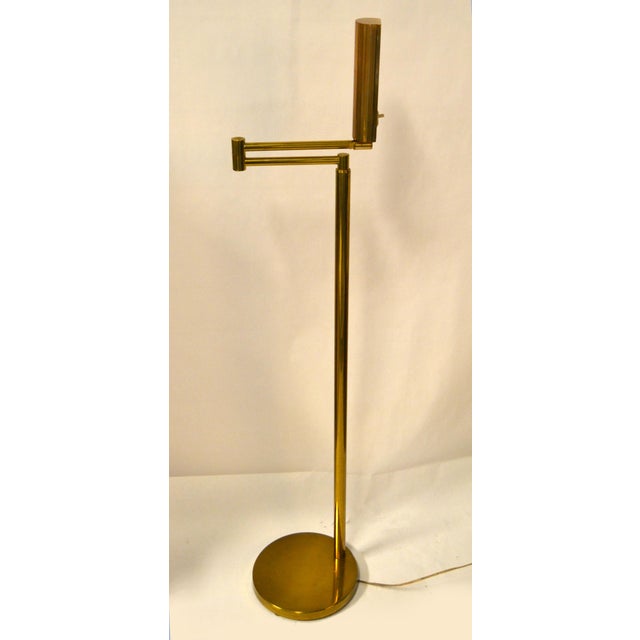 1970s Koch & Lowy Mid-Century Modern Adjustable Swing Brass Pharmacy Floor Lamp For Sale - Image 13 of 18
