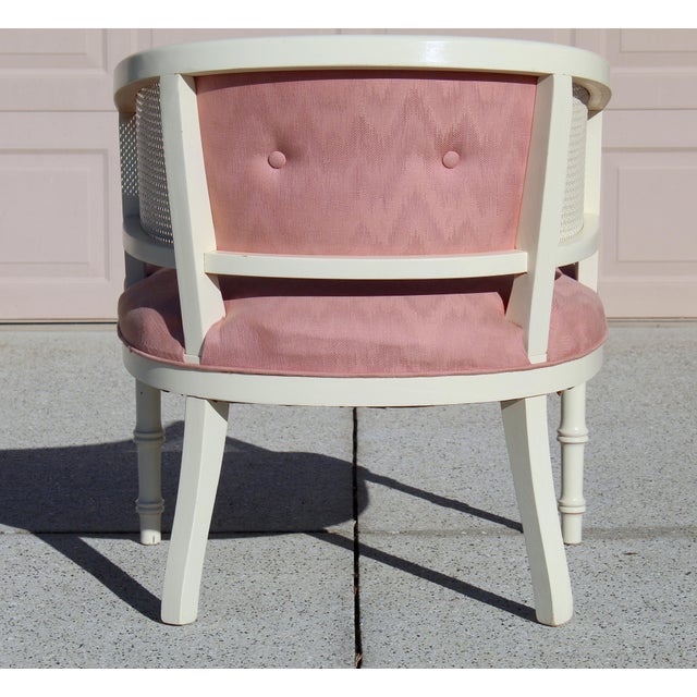 Vintage Cane Barrel Chair With Blush Pink Upholstery | Hollywood Regency Style Accent Chair For Sale - Image 10 of 18