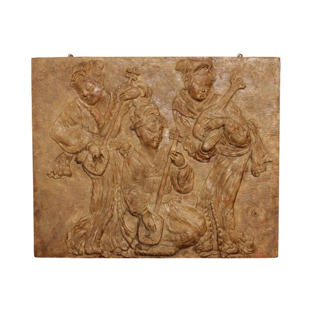 Chinese Musician Trio Large Carved Wall Relief Sculpture For Sale - Image 13 of 13