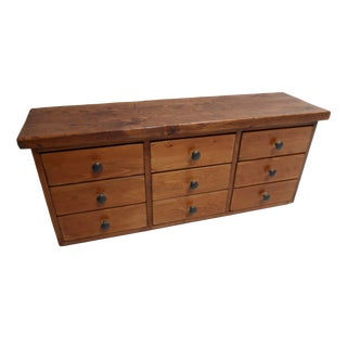 Vintage Pine Filing Cabinet with Nine Drawers, 1950s For Sale