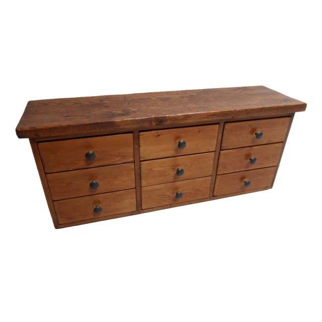 Vintage Pine Filing Cabinet with Nine Drawers, 1950s For Sale