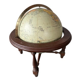 Vintage Rewired Repogle Lighted Library Globe on Wooden Stand For Sale