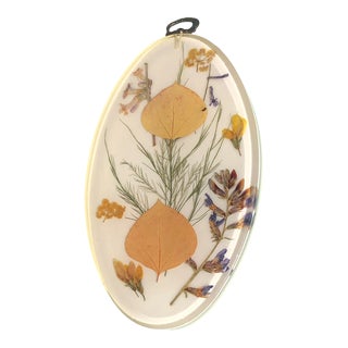 1970s Pressed Foliage Resin Art Autumn Leaves Wall Object For Sale