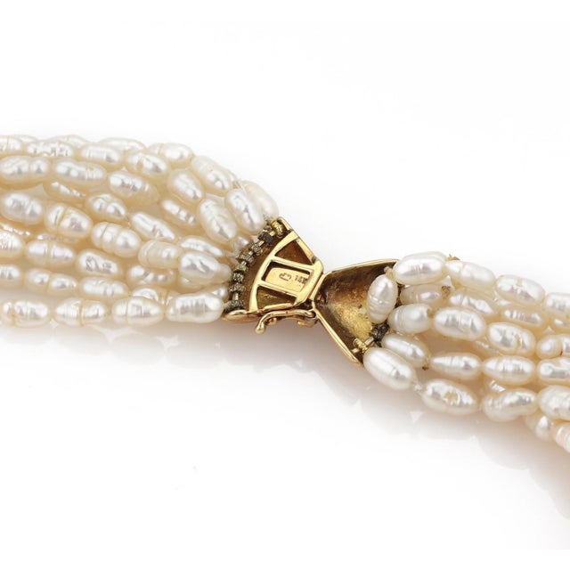 Contemporary Vintage 14k Yellow Gold Multi-Strand Rice Pearls Necklace! For Sale - Image 3 of 3