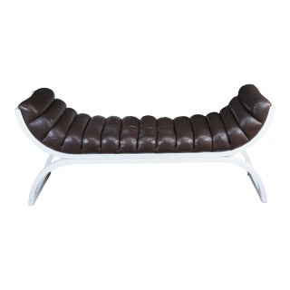 1980s Attribtued to Jay Spectre for Century Furniture Brown Leather White Bentwood "Eclipse" Bench For Sale
