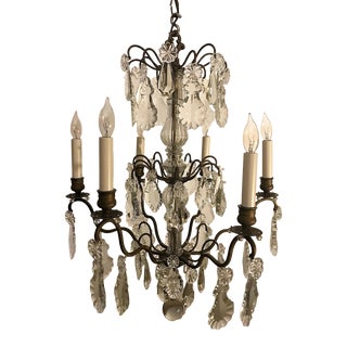 6-Light Louis XV Style Brass & Crystal Chandelier, France, Circa:1930 For Sale