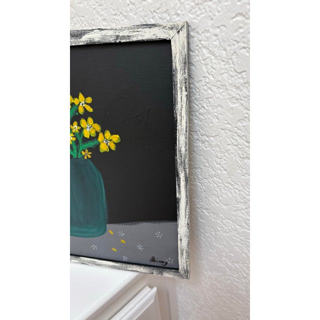 Rustic Whimsical Framed Flowers in a Vase Artisan Painting For Sale In Sacramento - Image 6 of 9