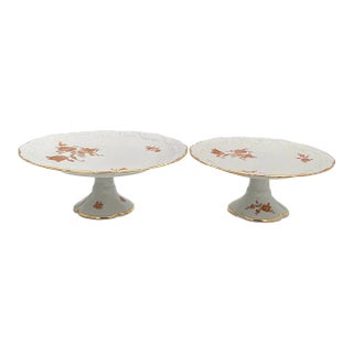 Mid Century Limoges Porcelain Gold Roses Cake Stands - a Pair For Sale