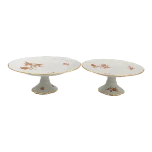 Mid Century Limoges Porcelain Gold Roses Cake Stands - a Pair