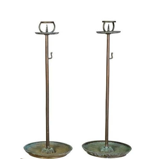 Japanese Bronze Metal Tall Candlesticks 19th Century Antique Vintage Tall For Sale - Image 9 of 9