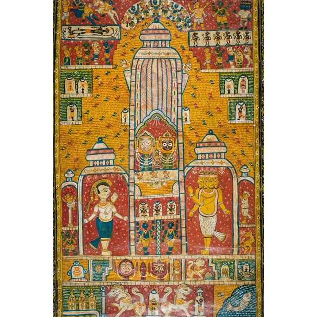 19thC Jain Painting India Orissa Indian Natural Pigments Oil on Canvas Antique Polychrome For Sale - Image 10 of 12