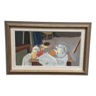 T. Ahlm, Still Life with Coffee Pots, 1960s, Oil Painting on Canvas, Framed For Sale
