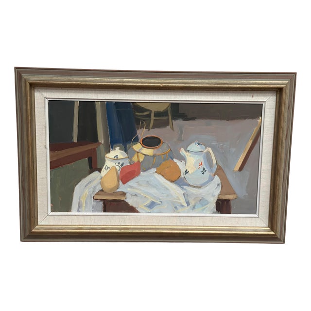 T. Ahlm, Still Life with Coffee Pots, 1960s, Oil Painting on Canvas, Framed For Sale