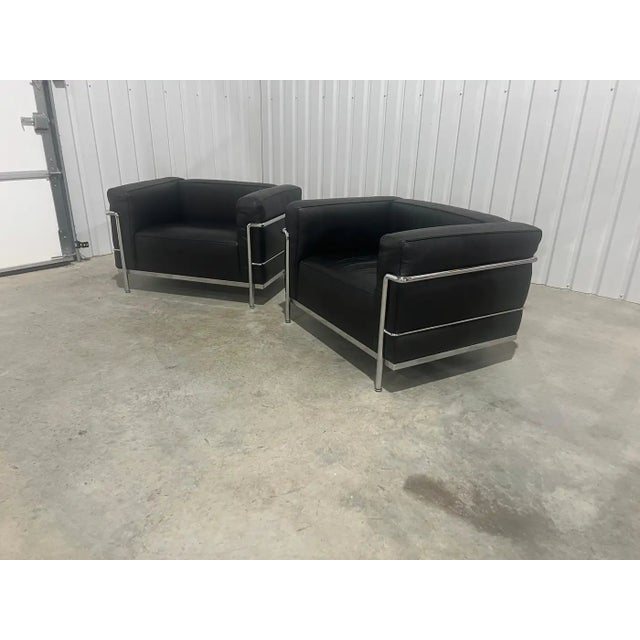 Le Corbusier Pair of 'Lc3' Black Leather Club Chairs by Le Corbusier for Cassina, Signed For Sale - Image 4 of 17