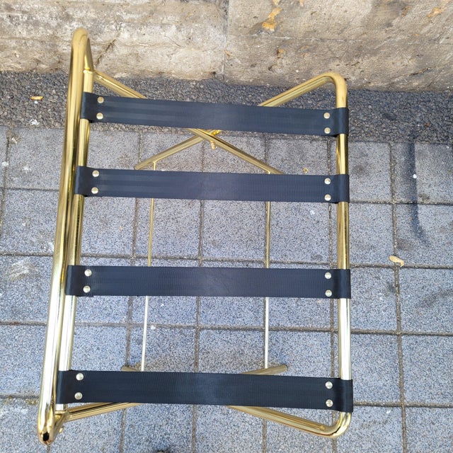 Folding Hotel Luggage Rack in Gold-Plated Steel and Textile, France, 1990s For Sale - Image 12 of 18