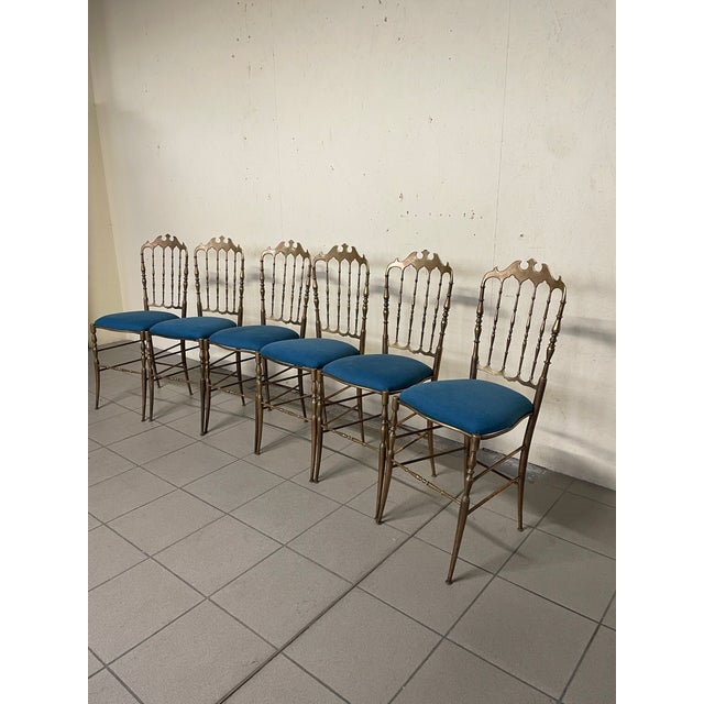 Chiavarine Chairs in Brass and Fabric, 1950s, Set of 6 For Sale - Image 17 of 18