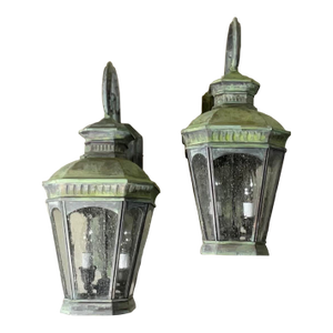 Pair of Vintage Solid Brass Lanterns - 8”w X 11”d X 20” High