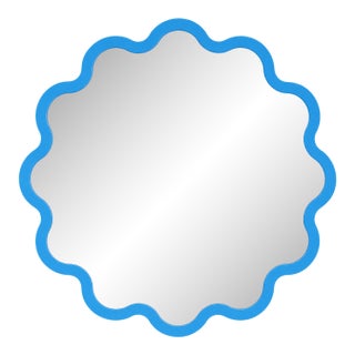 Luxury Decorative Circular Wall Mirror in Light Blue – Hvyli Round 100 For Sale