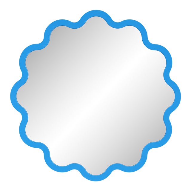 Luxury Decorative Circular Wall Mirror in Light Blue – Hvyli Round 100 For Sale