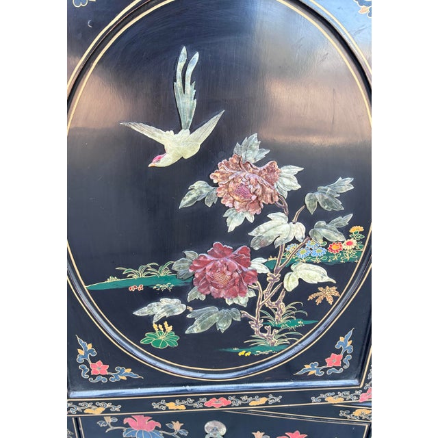 Pair of Laquer and Soapstone Inlay Cabinets/Nightstands For Sale - Image 4 of 7