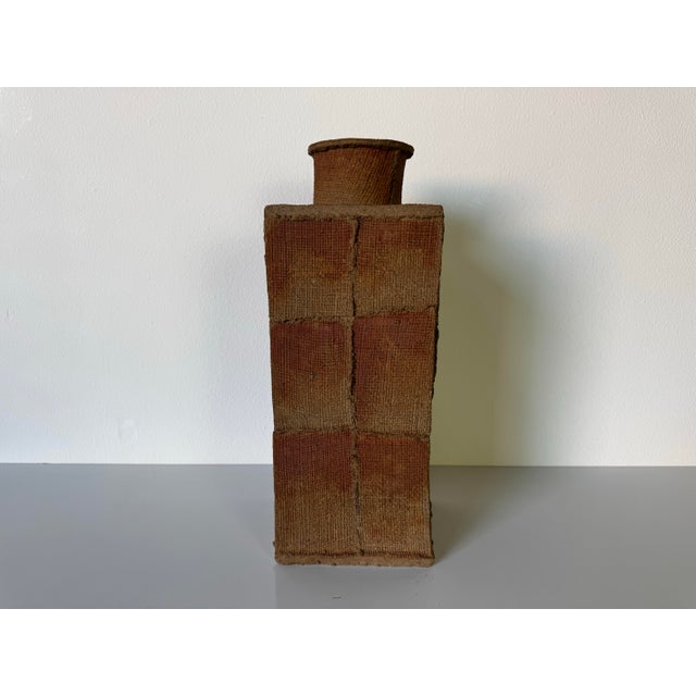 Vintage Organic Crude-Texture Studio Pottery Vase, Signed LJM For Sale - Image 10 of 12