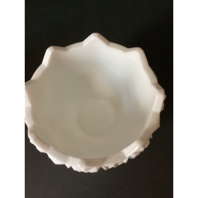 White Westmoreland Vintage 1950’s Quilted Milk Glass Covered Candy Jar Round Vanity Jar Floral For Sale - Image 8 of 10