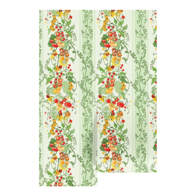 Tomato Vine Stripe Grasscloth Wallpaper by House Party | Garden Green | 8 Yards For Sale