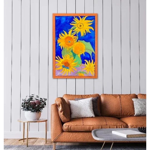 Textile Six Sunflowers, After Van Gogh Oil Painting, Framed For Sale - Image 7 of 13